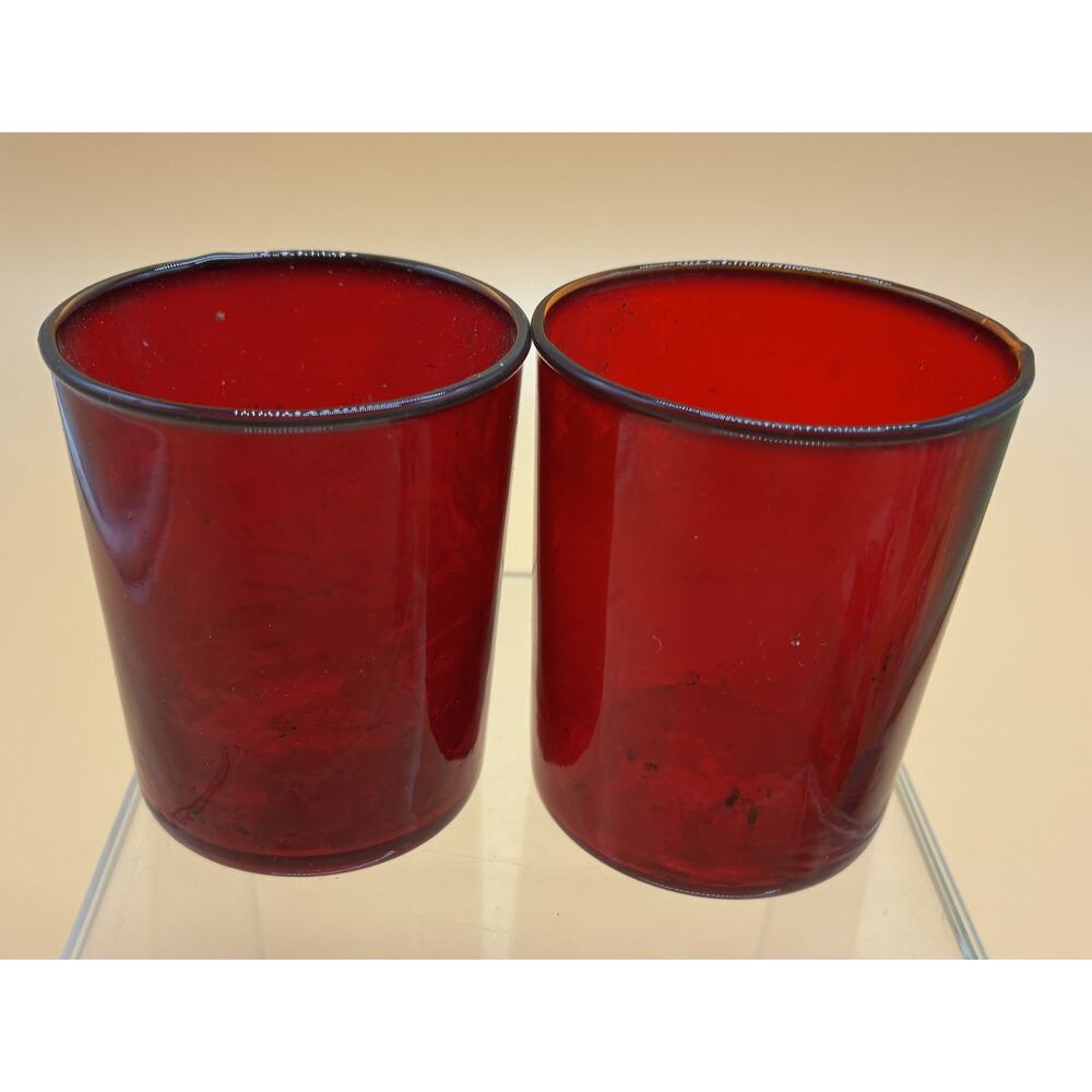 Pyrex Ruby Red 2.5" Branded Votive Candle Holders / Cups - Set of 2 Very Rare!